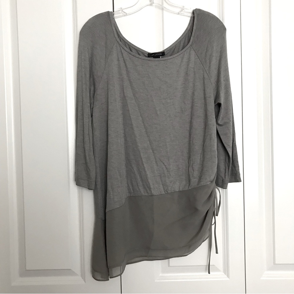 St. John Silk Georgette Jersey & Silk Asymmetrical Blouse - Picture 3 of 8